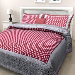 Texstylers Red Floral Cotton 144 TC Queen Bedsheet with 2 Pillow Covers-image-29