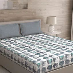 GM Blue & White Geometric 144 TC Queen Bedsheet with 2 Pillow Covers-picture-35