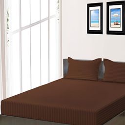 RRC Coffee Brown Striped 144 TC Fitted Queen Bedsheet with 2 Pillow Covers-image-64