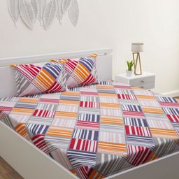 Aura White & Grey Striped Printed 144 TC Queen Bedsheet Set 2.29 m x 2.54 m-image-96