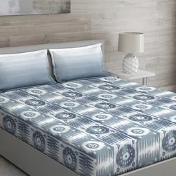 GM Blue & White Geometric 150 TC Queen Bedsheet with 2 Pillow Covers-image-51