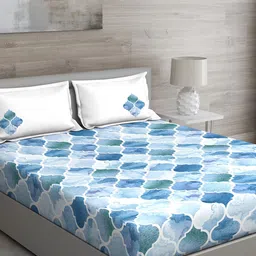 GM Blue & White Geometric 150 TC Queen Bedsheet with 2 Pillow Covers-picture-32