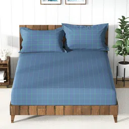 Nautica Blue Geometric 160 TC Cotton Queen Bedsheet with 2 Pillow Covers-image-50