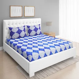 ROMEE Blue Ethnic Motifs 144 TC Microfiber Queen Bedsheet with 2 Pillow Covers-image-76