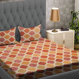 RRC Orange & Beige Ethnic Motifs 164 TC Queen Bedsheet with 2 Pillow Covers-16