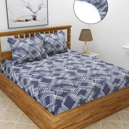 BREVARD Grey Printed 210TC Fitted Double Queen Bedsheet with 2 Pillow Covers-image-9
