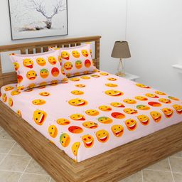 BREVARD Pink & Orange 210 TC Queen Bedsheet with 2 Pillow Covers-image-55