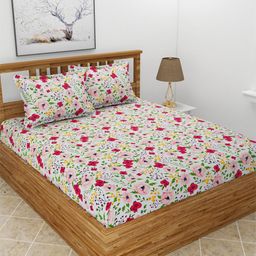 MORADO Pink & Red Floral 210 TC Queen Bedsheet with 2 Pillow Covers-picture-11