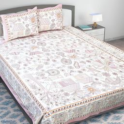 Texstylers Pink & White Floral Printed Cotton 210 TC Queen Bedsheet With 2 Pillow Covers-picture-17