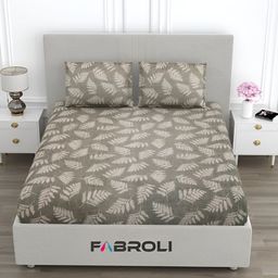 FABROLI Brown Floral Printed Cotton 300 TC Queen Bedsheet with 2 Pillow Covers-image-69