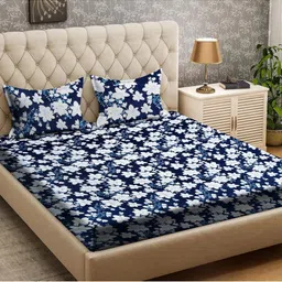 RRC Blue Floral 300 TC Queen Bedsheet with 2 Pillow Covers-image-16