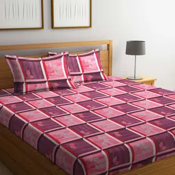 Dhrohar Navy Blue & Pink Floral Cotton 240 TC Queen Bedsheet with 2 Pillow Covers-image-88