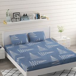 Bromwick Blue & White Abstract Cotton 210 TC Crib Bedsheet with 2 Pillow Covers-25