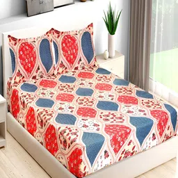 Bromwick Pink & Blue Floral Cotton 210 TC Fitted Crib Bedsheet with 2 Pillow Covers-picture-32