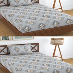 Aura Dreams White & Black Geometric 180 TC Single Bedsheet with Pillow Cover-image-45
