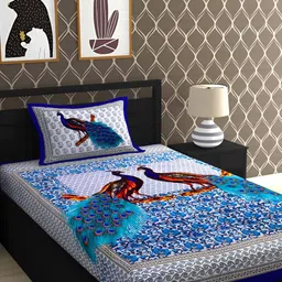UBANIA COLLECTION Blue Ethnic Motifs 144 TC Single Bedsheet Set-image-85