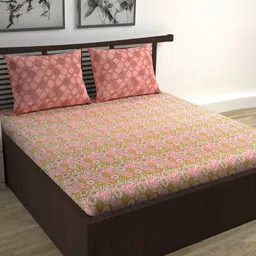 Divine Casa Peach Geometric Printed Pure Cotton 144 TC Single Bedsheet Set 2.54 m x 2.22 m-image-3