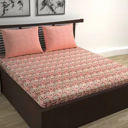 Divine Casa Trident Peach Printed Pure Cotton 144 TC Queen Bedsheet Set 2.54 m x 2.22 m-image-63