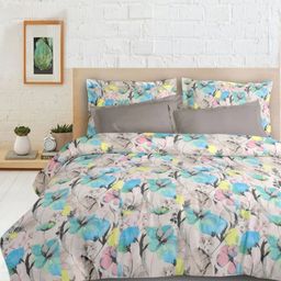 Enchant Home Khaki & Pink Floral 210 TC Queen Bedsheet with 2 Pillow Covers-image-71