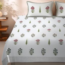 Rajasthan Decor White & Red Floral 180 TC King Bedsheet with 2 Pillow Covers-image-56