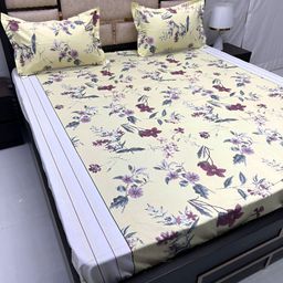 Pure Decor Yellow Floral Printed 380 TC Pure Cotton King Bedsheet with 2 Pillow Covers-image-26