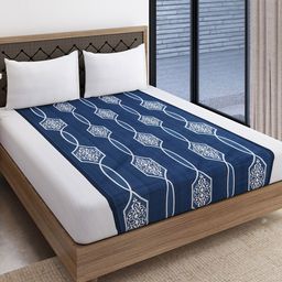SWAYAM Blue & White Ethnic Motifs King Bedsheet with 2 Pillow Covers-image-24