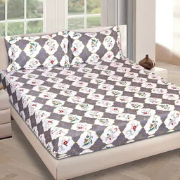 ROMEE White & Grey Floral 186 TC King Bedsheet with 2 Pillow Covers-image-73