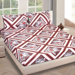 Aura Red and White Geometric Printed 210 TC King Bedsheet Set-2.69 m x 2.69 m-4