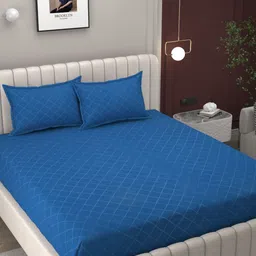 Bromwick Blue Geometric 250 TC Cotton King Bedsheet With 2 Pillow Covers-image-55
