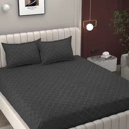 Bromwick Grey Geometric 250 TC Cotton King Bedsheet With 2 Pillow Covers-image-80