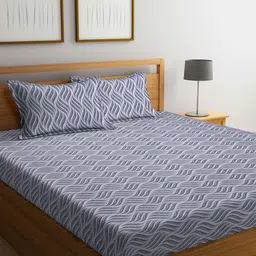 Arrabi Grey & Black 300 TC Flat King Bedsheet with 2 Pillow Covers-22