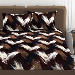 VOMZER Brown & White Abstract Woolen 350 TC Fitted King Bedsheet Set-1.98 m x 1.83m x 20cm-22