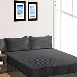 RRC Grey Striped 144 TC King Fitted Bedsheet with 2 Pillow Covers-image-49