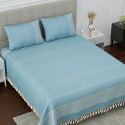 Varde Blue & White Striped 160 TC King Bedsheet with 2 Pillow Covers-image-12