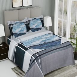 GAPU & BALY Blue & White Abstract 200 TC King Bedsheet With 2 Pillow Covers-image-75