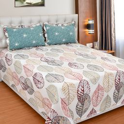 BREVARD White & Blue Floral Printed 210 TC King Bedsheet With 2 Pillow Covers-picture-24