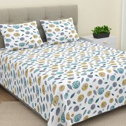 BELLA CASA  Lorient White & Blue Floral Cotton 220 TC King Bedsheet with 2 Pillow Covers-image-42