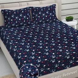 FABINALIV Navy Blue Printed Woollen 300 TC King Bedsheet Set-2.25 m x 2.50 m-image-42