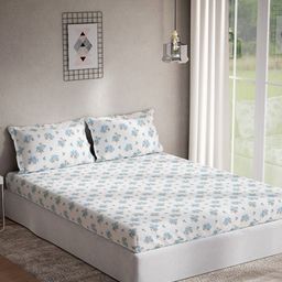 DDecor Blue & White Floral Cotton 144 TC King Bedsheet With 2 Pillow Covers-picture-36