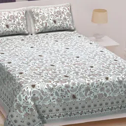 Texstylers Grey & Green Floral 210 TC King Bedsheet with 2 Pillow Covers-image-11