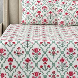 DE CAMA Pink & White Floral 300 TC King Bedsheet with 2 Pillow Covers-image-68