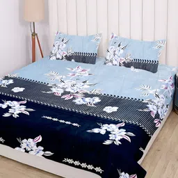 RD TREND Blue & White Printed 210 TC King Bedsheet With 2 Pillow Covers-image-73