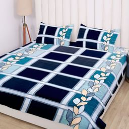 RD TREND Green & Blue Abstract 210 TC King Bedsheet with 2 Pillow Covers-image-48