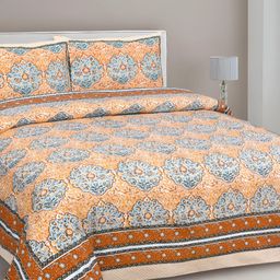 FABROLI Orange Cotton 300 TC King Bedsheet with 2 Pillow Covers-image-79