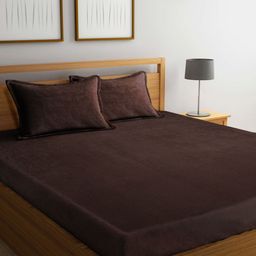 FABINALIV Brown Solid 300 TC Woollen King Size Bedsheet with 2 Pillow Covers-54