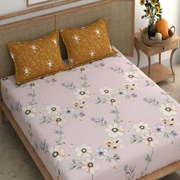 Srijee Decors Pink & White Floral Printed 210 TC King Bedsheet With 2 Pillow Covers-image-58