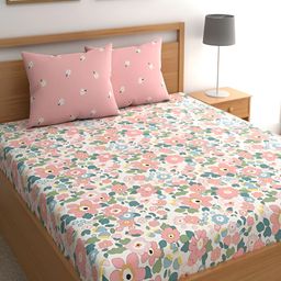 Srijee Decors Pink & White Floral Printed 210 TC King Bedsheet With 2 Pillow Covers-image-47