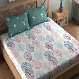Srijee Decors White & Blue Floral Printed 210 TC King Bedsheet With 2 Pillow Covers-image-49