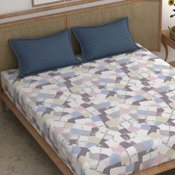Srijee Decors White & Blue Printed 210 TC King Bedsheet With 2 Pillow Covers-image-53