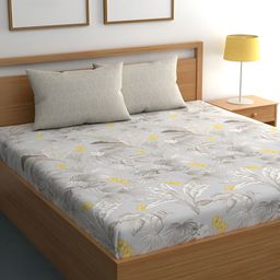 Srijee Decors Off White & Grey Floral 210 TC King Bedsheet with 2 Pillow Covers-image-38